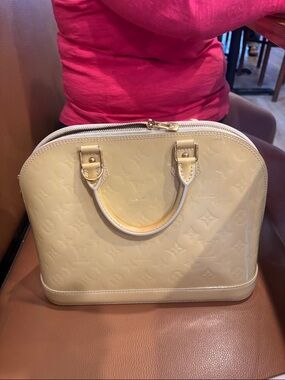 Louis Vuitton Cream Patent Alma BB Satchel